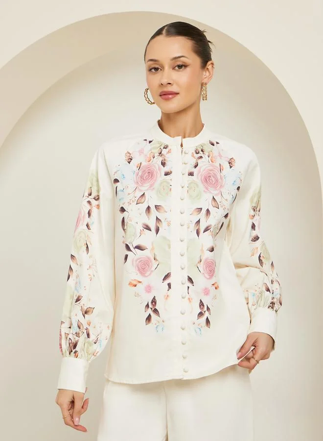 ستايلي طقم منسق من قميص وبنطال بطبعة زهور